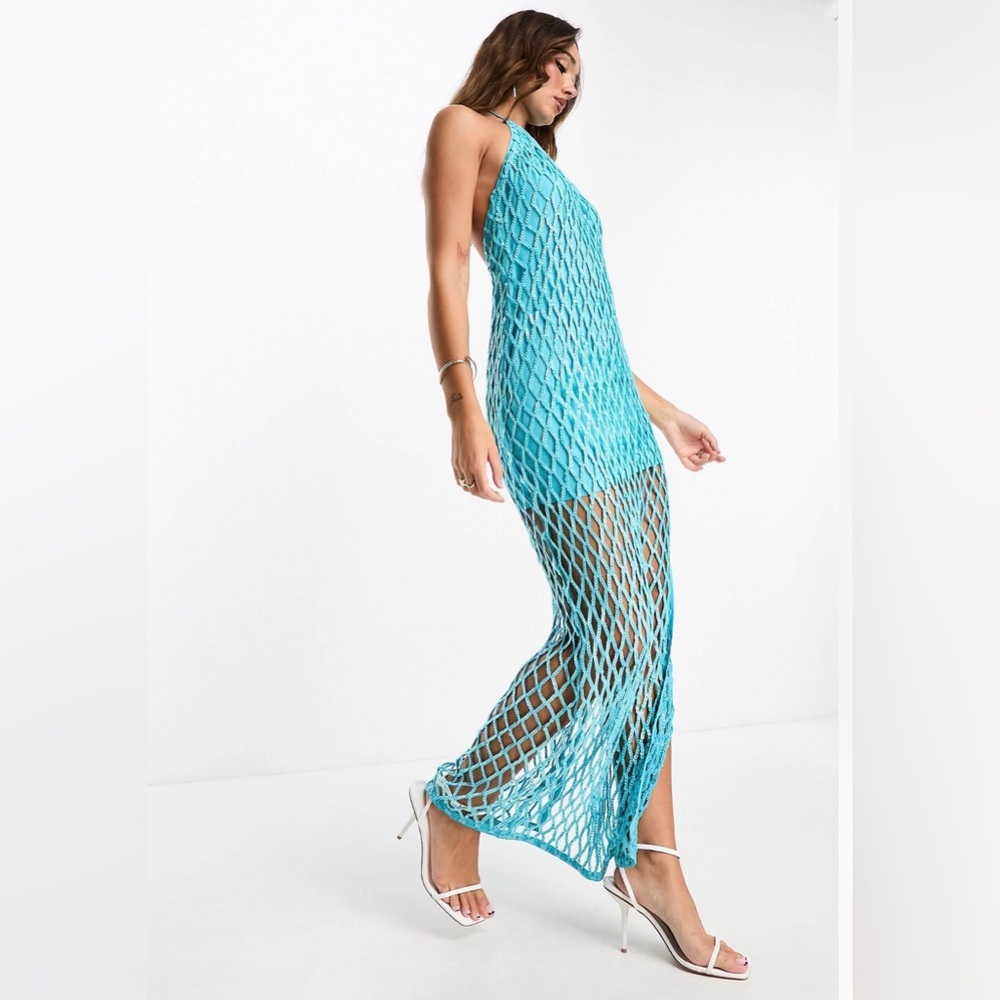 Blue Mesh Maxi Dress